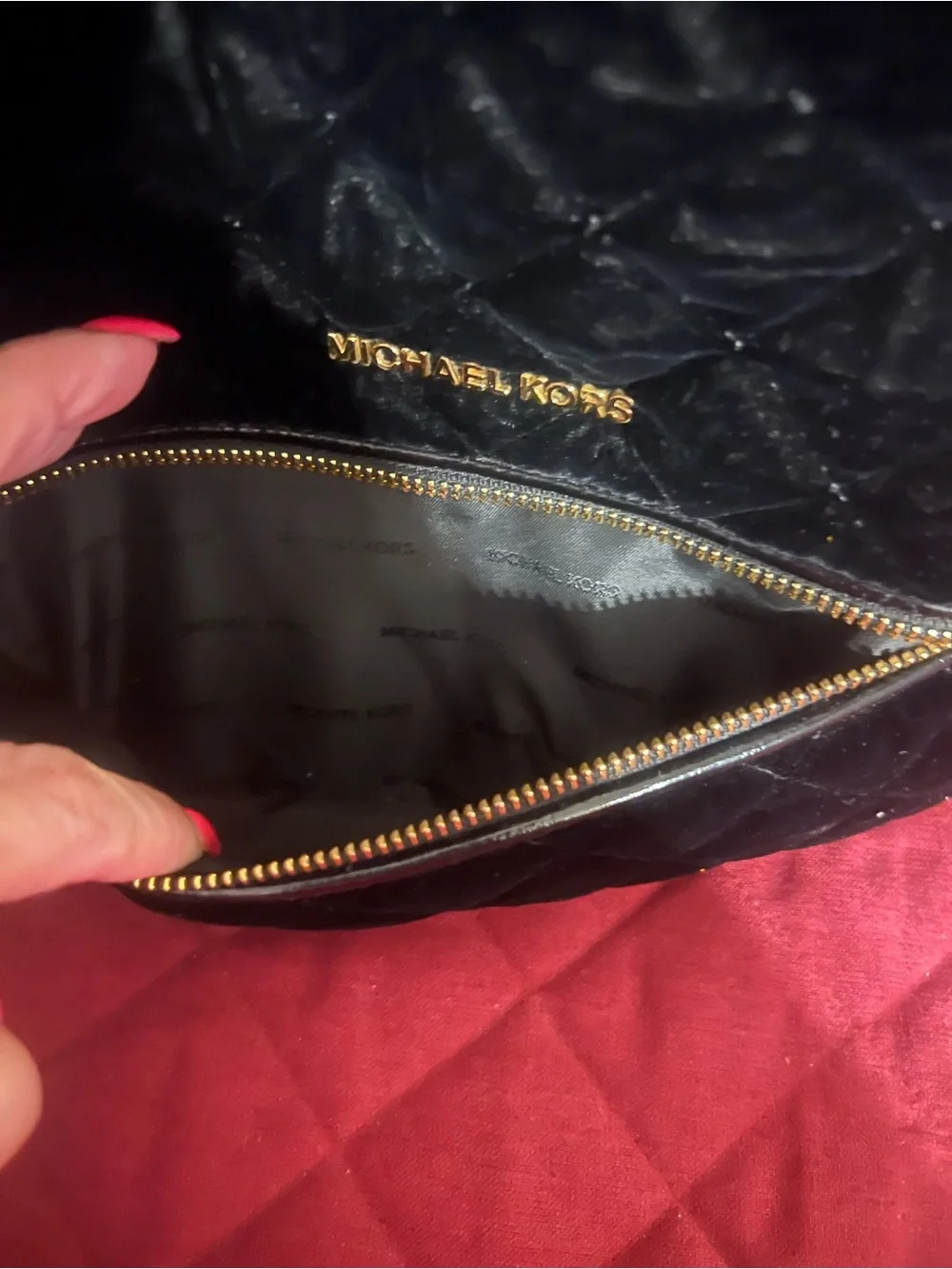 Michael Kors Black Quilted Velvet Mini Backpack with Gold Hardware